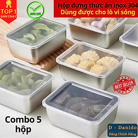 Hộp đựng thực phẩm tủ lạnh size 13.5x11x5cm kèm nắp nhựa chất liệu inox 304 dùng được cho lò vi sóng, chính hãng D Danido