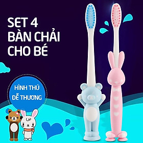 Combo 4 Bàn Chải Đánh Răng Siêu Mềm An Toàn Hình Thú Cho Bé