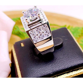 Nhẫn Bạc Nam M223 Kim Tiền Jewelry -  Đính Đá Thạch Anh Lấp Lánh - Tặng Kèm Khăn Lau Bạc Chuyên Dụng