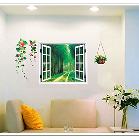 Mua Decal dán tường Cửa sổ con đường xanh  (58 x 103 cm)