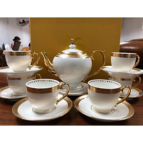 Mua Bộ cà phê sứ xương nhật khảm hoa vàng cao cấp