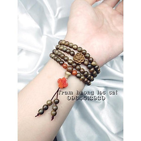 Vòng tay trầm hương tốc campuchia 108 hạt phong thuỷ may mắn| mix lá cỏ 4 lá huyết bình an| size 6li