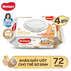 Combo 4 gói Khăn giấy ướt cho trẻ sơ sinh HUGGIES (Gói 72 tờ) - Chiết xuất Cao cao & Bơ hạt mỡ