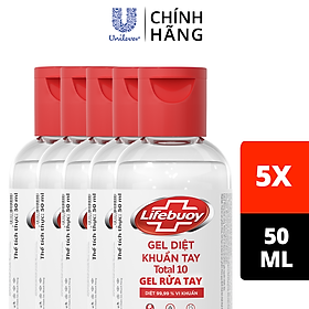 Combo 5 Gel Rửa Tay Khô Sạch Siêu Nhanh Lifebuoy Bảo Vệ Vượt Trội 10 (Chai Nắp 50ml)