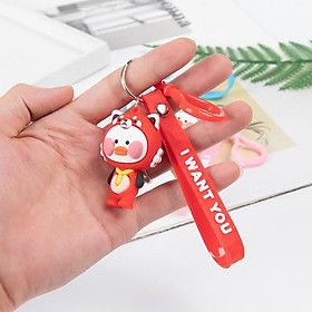 Móc khóa silicon vịt má hồng nhiều màu dễ thương có dây tag