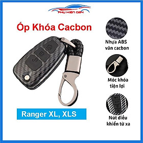 Ốp vỏ bọc chìa khóa xe Ranger XL, XLS bản chìa gập sợi nhựa cacbon kèm móc treo Inox