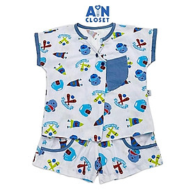 Bộ quần áo ngắn bé trai họa tiết Gấu Bóng Chày xanh cotton - AICDBTKE87TA - AIN Closet