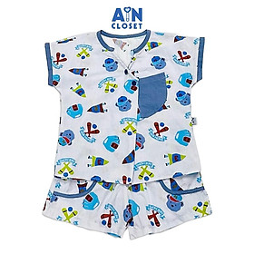 Bộ quần áo ngắn bé trai họa tiết Gấu Bóng Chày xanh cotton - AICDBTKE87TA