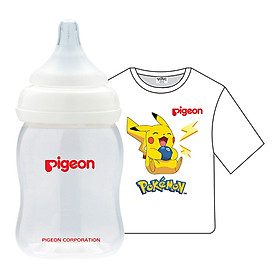 Combo Pigeon: Bình Sữa PP Plus 160ml + Áo Thun Pokemon - Trắng (Size Nhỏ)