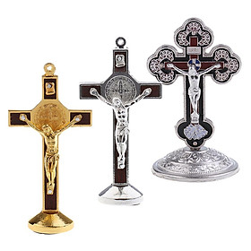 3PCS Alloy Crucifix Jesus Christ Cross Statue Figurine Perfect Gifts for Car Home Chapel Decoration
