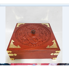 Mua KHAY ĐỰNG BÁNH MỨT KẸO GỖ HƯƠNG TA HÌNH VUÔNG CHẠM SONG NGƯ LOẠI ĐẸP - SIZE TO ẢNH THẬT