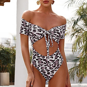 Bikini thời trang cho nữ một mảnh hoạ tiết da báo với áo thiết kế hở vai có đệm mút