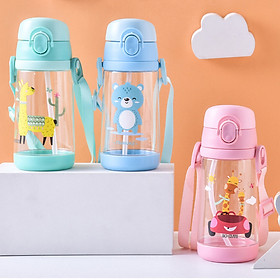 Hình ảnh Bình uống nước 500ml cho bé có ống hút, dây đeo đi học, đi chơi (giao màu ngẫu nhiên)