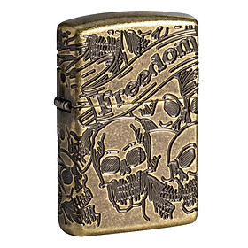 Bật Lửa Zippo 49035 – Zippo Armor Freedom Skull Antique Brass 360° MultiCut