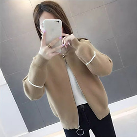 Áo khoác cardigan nữ dáng ngắn có khoá kéo len mềm mại phong cách Hàn Quốc freesize dưới 63kg