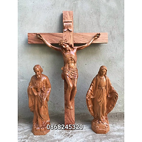 Bộ tượng gia đình thánh gia công giáo bằng gỗ hương đá cao 50 cm 