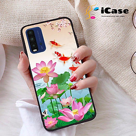 Ốp lưng iCase dành cho Xiaomi Poco M3 chất liệu viền dẻo lưng cứng nhám TPU có hai lỗ xỏ dây đeo in nổi 4D hình bộ sưu tập Sen 06