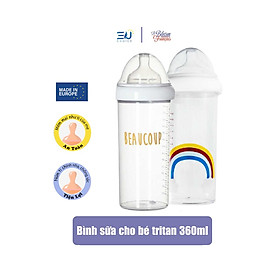 Bình sữa cho bé tritan LE BIBERON FRANCAIS nhâp khẩu Pháp 360ml chống sặc, núm ti mềm, chỉnh nha