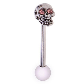 14G Skull Head Tongue Bar Barbell Ring Ear Ring Stud Piercing Jewelry