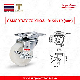 Mua Bánh xe đẩy nylon tải nhẹ càng xoay khóa - 50-65-75mm - Happy Move Thái Lan