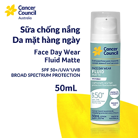 (Bao Bì Mới) Sữa chống nắng mỏng nhẹ Cancer Council Face Day Wear Fluid Matte SPF50+/PA++++ 50ml