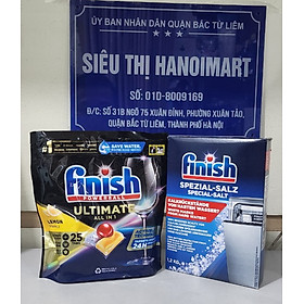 Combo Viên rửa bát Finish Quantum Ultimate 25 viên và muối rửa bát Finish 1.2kg dùng cho máy rửa  bát chén