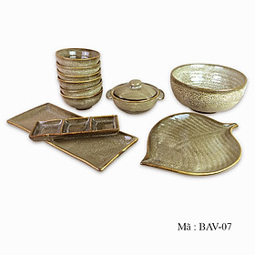 Bộ đồ ăn men gấm vàng BAV-07 - Set đồ ăn men hoả biến men gấm vàng cao cấp - Sản phẩm gốm thủ công Bát Tràng