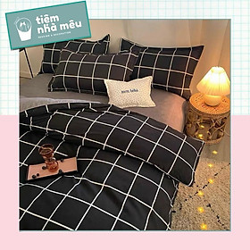Bộ Chăn Ga Gối Cotton 3Dm6/m8/2m-Tiệm Nhà MêuSet 4 Món 2 Vỏ gối ,drap ,vỏ chăn Caro Kẻ Đen Cao Cấp Nhập Khau