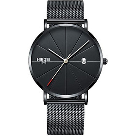Đồng Hồ Nam Nibosi 1985 Dây Thép Lưới (Màu Đen)