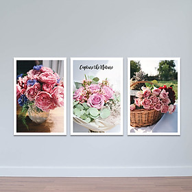 Mua Bộ 3 tranh trang trí  Hoa hồng tươi thắm  | Tranh treo tường hoa lá W3408 Canvas