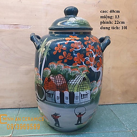 Mua Hũ đựng gạo vẽ phong cảnh gốm Minh An Bát Tràng dung tích 10l đựng 8kg gạo
