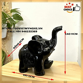 [Linh vật phong thủy] Tượng con voi đá trang trí phong thủy bàn làm việc trang trí phong thủy nhà cửa - Màu đen tuyền - Chiều cao 11cm