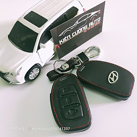 Bao da Chìa Khóa ô tô kèm móc khóa Hyundai I10, Elantra, Tucson mẫu chìa thông minh bản đủ