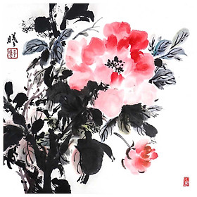 Tooarts Besotted in the Flowers Chinese Flower Painting Wall Art Artist Hand-Painted Chinese Brush Painting Traditional