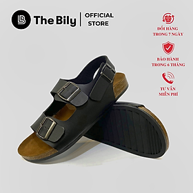 Dép đế trấu quai ngang nam 2 khóa quai hậu the bily da pu đen - blt02