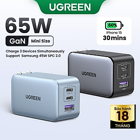 Mua Củ Sạc Nhanh UGREEN GaN 65W - Công Nghệ PD3.0/PD2.0 + QC4/QC3.0/QC2.0 + PPS/SCP/AFC - Tương Thích Nhiều Thiết Bị Laptop/MacBook/i.Pad/i.Phone 15 14 13 Pro Max/Sam.sung S24 S23 Ultra - Hàng Chính Hãng