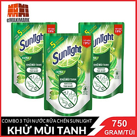 COMBO 3 Túi Nước rửa chén Sunlight Trà xanh Túi 750gx3