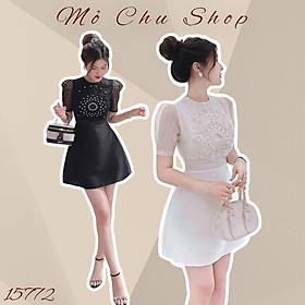 Đầm xòe phối ren lưới bigsize