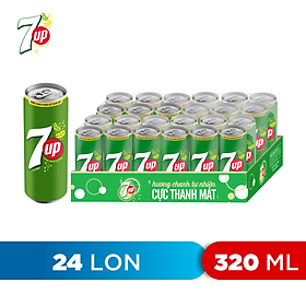 Thùng 24 Lon Nước Ngọt Có Gaz 7Up 320ml lon