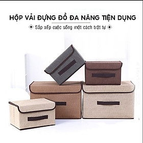 Bộ 2 hộp vải đựng đồ vải canvas siêu xinh có nắp đậy, tủ vải đựng đồ hộp cái quai xách, Hộp vải đựng đồ tiện lợi, thùng đựng quần áo đa năng gấp gọn,  hộp vải đựng vật dụng siêu bền - B2HV