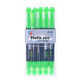 Vỉ 5 cây bút dạ quang / nhớ dòng Halo zee - HL03 xanh lá