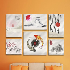 Bộ 6 Tranh Canvas Viền Composite Treo Tường Phong Cảnh Nhật Bản W577 (Size