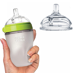Combo Hợp Lý 1 Bình Sữa Comotomo 250ml Xanh Và 1 Núm Ty Lẻ Size 3