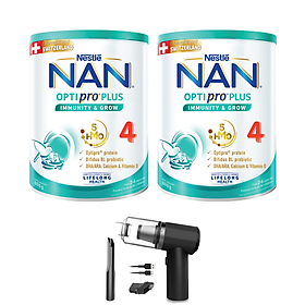 Bộ 2 lon Sữa bột Nestlé NAN OPTIPRO PLUS 4 800g/lon với 5HMO Giúp tiêu hóa tốt + Tăng cường đề kháng + Tặng ​Máy hút bụi cầm tay- Bé 2-6 tuổi