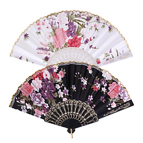 Sweet Style Folding Fan Rose White And Black for Dancing Cosplay Home Party