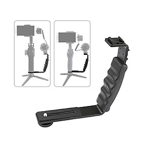 Handheld L-shaped Gimbal Expansion Bracket Holder with 2 Hot Shoe Mounts Accessory Replacement for DJI OSMO Mobile