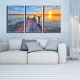 Mua Bộ 3 tranh canvas treo tường Decor Hoàng hôn trên biển - DC154