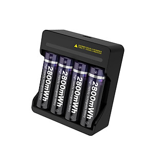 Bộ Sạc 4 Pin 2A/3A Chuyên Nghiệp Tặng Kèm 4 Viên pin sạc AA 1.5V 2800 mAh Lithium - Hàng Nhập Khẩu
