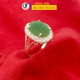 Nhẫn nữ bạc mặt ngọc xanh lá hình ovan chất liệu bạc ta trang sức Bạc Quang Thản - QTNU.QH109
