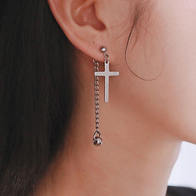 Bông tai chữ thập match xích xỏ bi unisex 1 đôi thời thượng